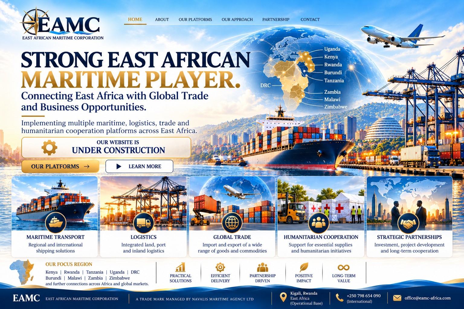 EAMC — East African Maritime Corporation. Strong East African maritime player. Connecting East Africa with global trade and business opportunities. Our website is under construction. Maritime transport, logistics, global trade, humanitarian cooperation and strategic partnerships.